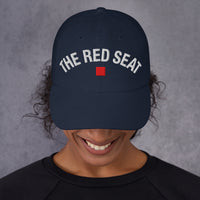 Female Model wearing navy Wordmark Edition hat