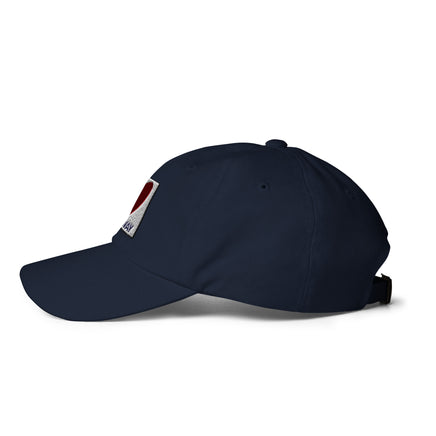 graphic of the citgo sign boston fenway as a heart embroidered on baseball hat, side view