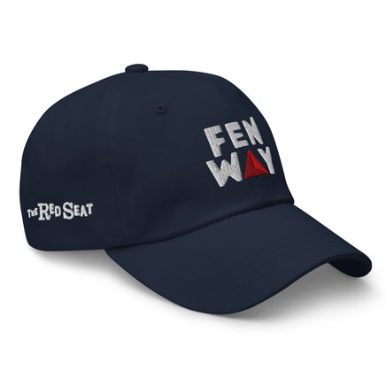 Navy Fenway Citgo dad hat with The Red Seat embroidery, front-right view
