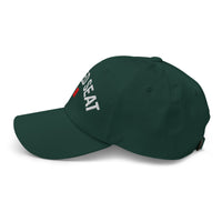 Green cap with The Red Seat text on a white background