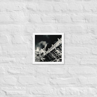 Black and white fine art photograph of the back of fenway park green monster nighttime in white frame