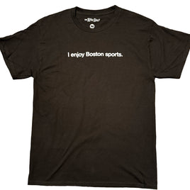photo of a black unisex t-shirt with the words i enjoy boston sports in white text