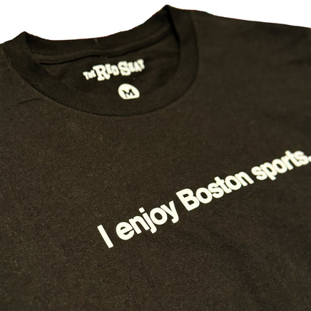photo of a black unisex t-shirt with the words i enjoy boston sports in white text