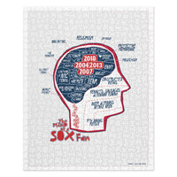 jigsaw puzzle with the red seat design of the mind of a red sox fan inspired by phrenology