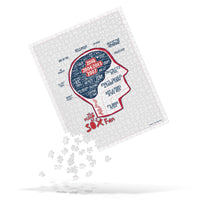 jigsaw puzzle with the red seat design of the mind of a red sox fan inspired by phrenology