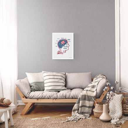 wall with art print with the red seat design of the mind of a red sox fan inspired by phrenology