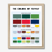 tan wood framed Print with palette of colors found inside and around boston red sox fenway park, on the wall