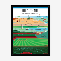 The Nation 3 framed poster with a New Yorker style view of the united states from inside fenway park in boston massachusetts