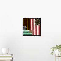 The Red Seat Artwork of a stylized American flag with abstract design elements of Boston Sports on a white wall