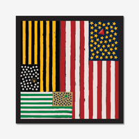 The Red Seat Artwork of a stylized American flag with abstract design elements of Boston Sports on a white background.
