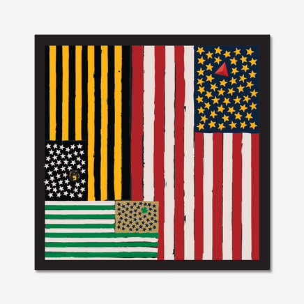 The Red Seat Artwork of a stylized American flag with abstract design elements of Boston Sports on a white background.