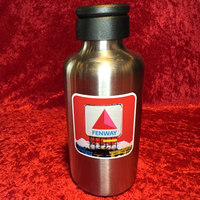 2.5 in weatherproof square sticker of Boston Citgo Sign with red background on a metal water bottle