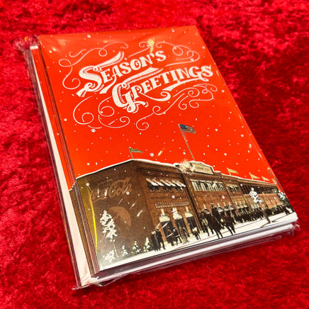 photo of Season's Greetings! (Greeting Card Pack)-The Red Seat old time photograph of fenway park with red sky snowing holiday card pack
