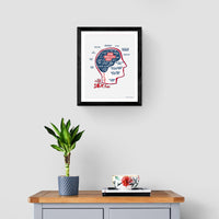 close up art print with the red seat design of the mind of a red sox fan inspired by phrenology