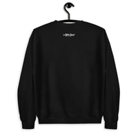 Back of the Fenway Gothic crewneck on a hanger with a small The Red Seat logo