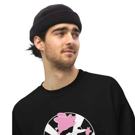 man wearing black unisex t-shirt with 2004 boston red sox world series champion design with pigs flying over fenway park at night