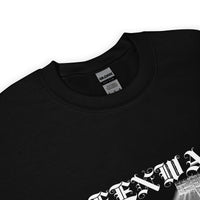 Close-up of the collar and blackletter FENWAY print on the Fenway Gothic crewneck