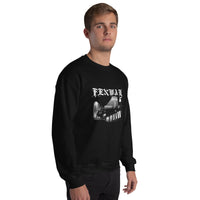 Man wearing the Fenway Gothic crewneck sweatshirt, angled right