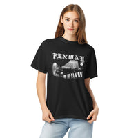 Woman wearing the Fenway Gothic Comfort Colors tee with jeans