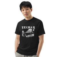 Model wearing the Fenway Gothic tee in black, front view