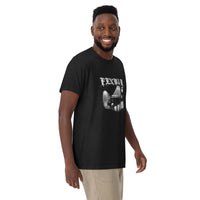 Man wearing the Fenway Gothic Fenway Park tee, side angle