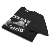 Fenway Gothic tee folded, showing the Fenway Park night photo and blackletter FENWAY
