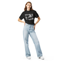 Woman wearing the Fenway Gothic tee with jeans, full length