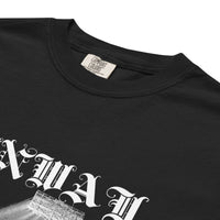 Close-up of the Comfort Colors collar label and blackletter FENWAY print on the Fenway Gothic tee