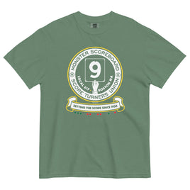 Front of light green Comfort Colors T-shirt with Monster Scoreboard Turners Union graphic