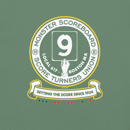 Monster Scoreboard Turners Union light green T-shirt, alternate front view