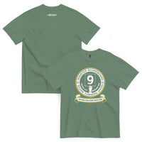Front and back views of the Monster Scoreboard Turners Union T-shirt in light green