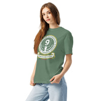 Left-front angled view of Monster Scoreboard Turners Union T-shirt in light green