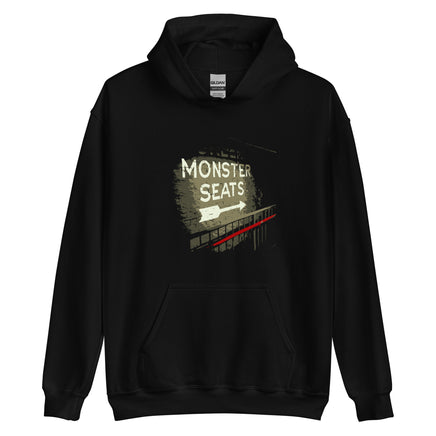 Monster Seats The Red Seat Design with the words Monster Seats painted on a wall fenway park boston black hoodie sweatshirt