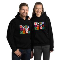 photo of woman and man wearing BORESTDSONOX in color blocks boston red sox the red seat black hoodie