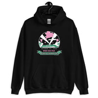 black unisex hoodie with 2004 boston red sox world series champion design with pigs flying over fenway park at night on a black hanger