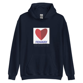 Navy unisex hoodie with the boston fenway citgo sign in the shape of a heart