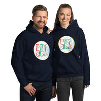 photo of man and woman wearing Boston MBTA design as Red Sox stops using the word Sox, on navy hoodie sweatshirt