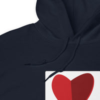 closeup of Navy unisex hoodie with the boston fenway citgo sign in the shape of a heart