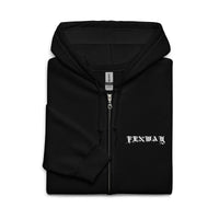 Fenway Gothic zip hoodie folded, showing the blackletter FENWAY chest print
