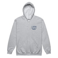 I Loathe Pinstripes Red Sox zip hoodie, sport grey with navy left chest print, The Red Seat