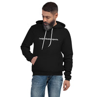 man wearing black unisex hoodie with the words i enjoy boston sports in white with the red seat logo