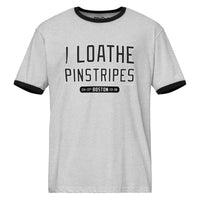 I Loathe Pinstripes Red Sox ringer tee, heather gray with black trim, The Red Seat
