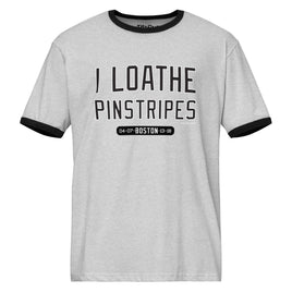 I Loathe Pinstripes Red Sox ringer tee, heather gray with black trim, The Red Seat