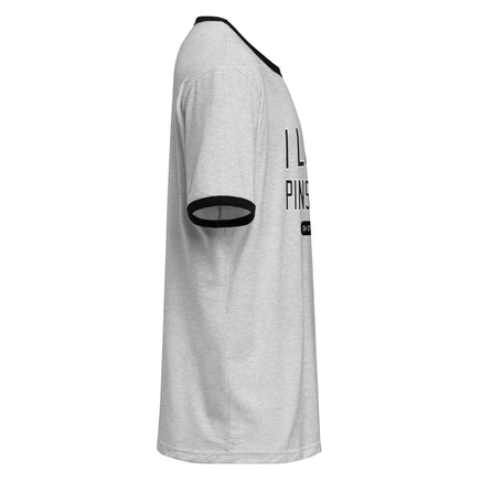 I Loathe Pinstripes Yankees-rival ringer tee, heather gray and black, right side view