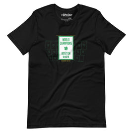 black unisex t-shirt with the boston celtics 18th NBA championship banner