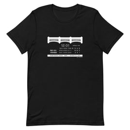 Black unisex t-shirt with the new york yankee boston red sox scoreboard from game 7 ALCS