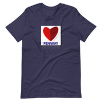 Navy blue unisex t-shirt with boston fenway citgo sign in the shape of a heart