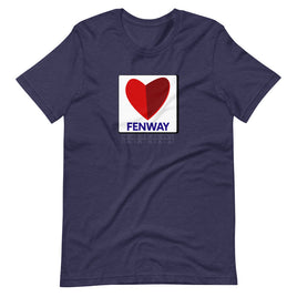 Navy blue unisex t-shirt with boston fenway citgo sign in the shape of a heart