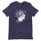 photo of navy blue red sox t-shirt designed by the red seat. based on phrenology, there is a human head with many feeling a red sox fan encounters
