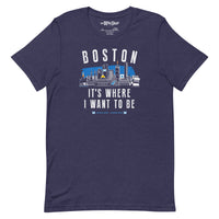 Navy blue t-shirt with 'Boston It's Where I Want to Be' design and tartan army